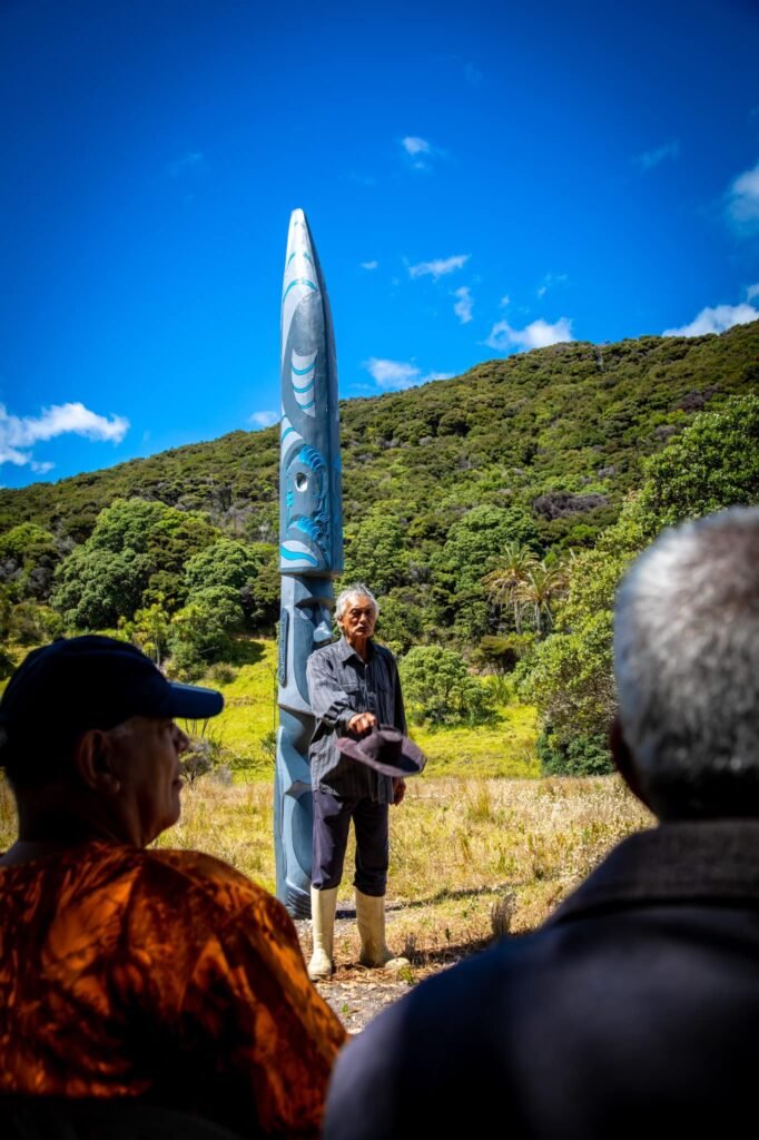 Pou with Uncle Matu at Mangahawea Bay on Moturua Island